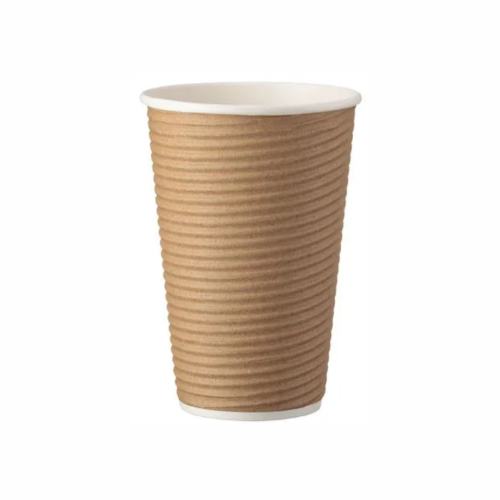 Doppelwand Riffel Kaffee Becher natur braun 0,4L/16oz Ø 9,0cm Kraft / PE Restposten!